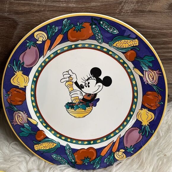 Disney Mickey Stoneware Retired Vegetable Pattern Plate Saucer Bowl Set 3 Pieces - Picture 3 of 5